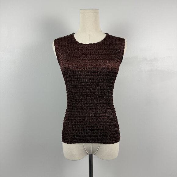 VTG 90s Nicola Smocked Tank Top S Mocha Brown Fitted Y2K Rave Club Clubbing Prep - Picture 4 of 11